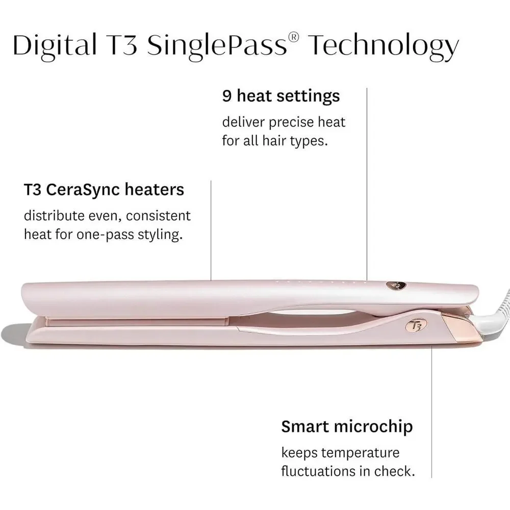 T3 SINGLEPASS SMOOTH X Professional Flat Iron with Extra-long Plates Pink New - Picture 2 of 12